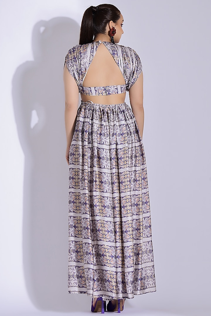 Grey Georgette Satin Digital Printed Hand Draped Kaftan Party Wear Gown by Studio Surbhi at Pernia's Pop Up Shop