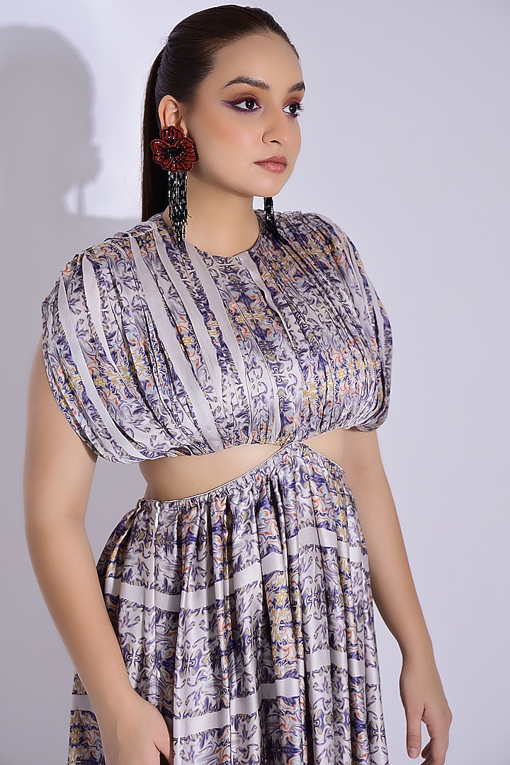 Grey Georgette Satin Digital Printed Hand Draped Kaftan Party Wear Gown by Studio Surbhi at Pernia's Pop Up Shop