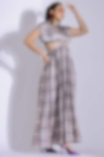 Grey Georgette Satin Digital Printed Hand Draped Kaftan Gown by Studio Surbhi at Pernia's Pop Up Shop