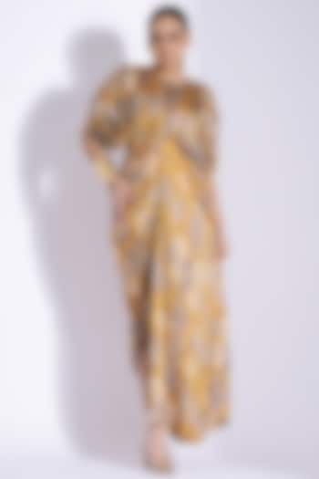 Yellow Georgette Satin Digital Printed Hand Draped Kaftan Gown by Studio Surbhi at Pernia's Pop Up Shop