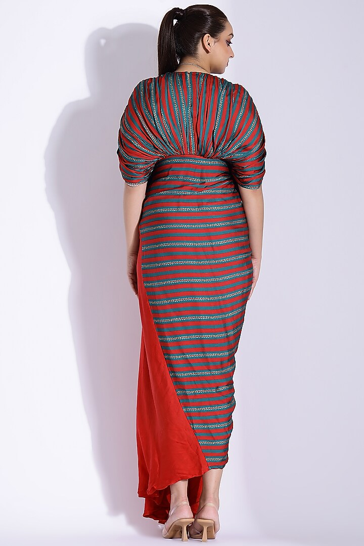 Red Georgette Satin Digital Printed Hand Draped Kaftan Party Wear Gown by Studio Surbhi at Pernia's Pop Up Shop