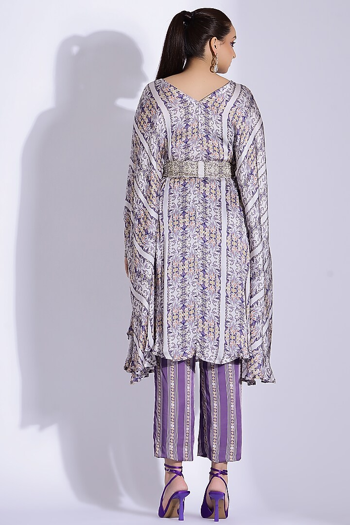 Lavender & Grey Georgette Satin Digital Printed Kaftan Set by Studio Surbhi at Pernia's Pop Up Shop