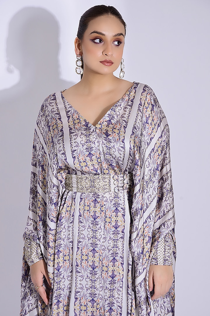 Lavender & Grey Georgette Satin Digital Printed Kaftan Set by Studio Surbhi at Pernia's Pop Up Shop