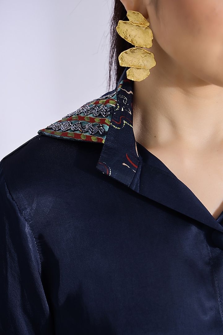 Navy Blue Georgette Satin Co-Ord Set by Studio Surbhi at Pernia's Pop Up Shop