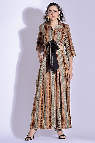 Multi-Colored Cotton Silk Digital Printed Co-Ord Set by Studio Surbhi