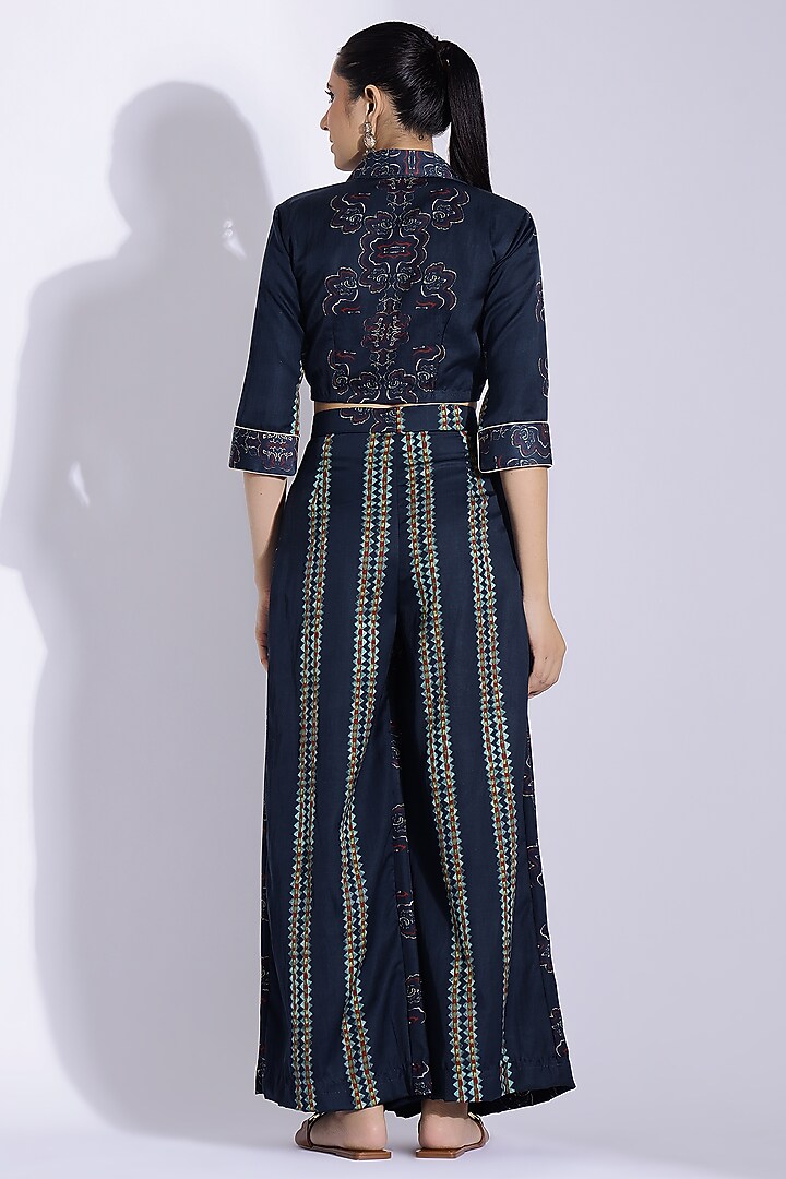 Navy Blue Cotton Silk Digital Printed Co-Ord Set by Studio Surbhi at Pernia's Pop Up Shop