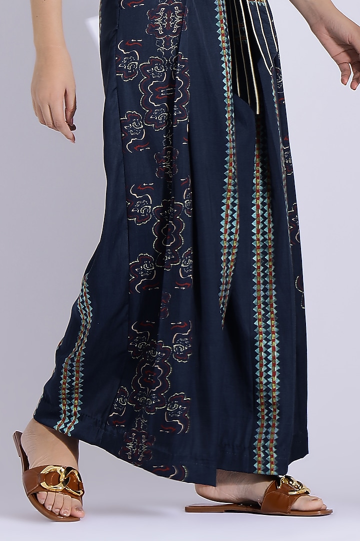 Navy Blue Cotton Silk Digital Printed Co-Ord Set by Studio Surbhi at Pernia's Pop Up Shop