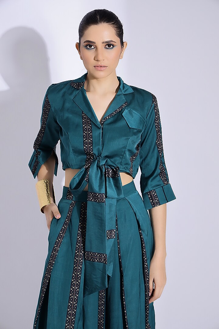 Teal Cotton Silk Digital Printed Co-Ord Set by Studio Surbhi at Pernia's Pop Up Shop