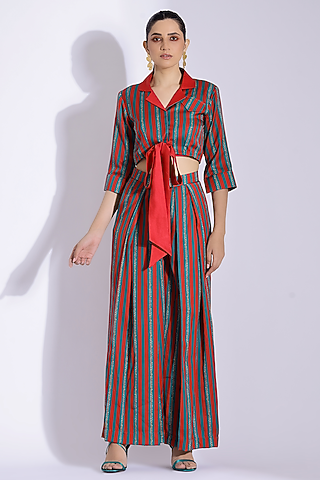Red Cotton Silk Digital Printed Co-Ord Set by Studio Surbhi