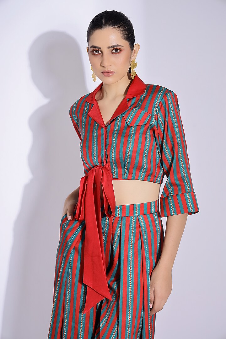 Red Cotton Silk Digital Printed Co-Ord Set by Studio Surbhi at Pernia's Pop Up Shop