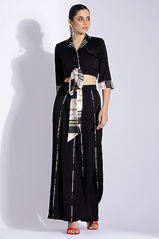 Black Cotton Silk Co-Ord Set by Studio Surbhi