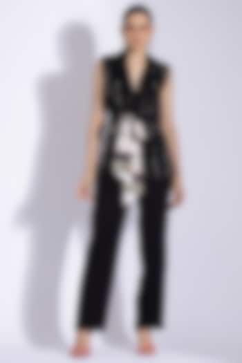 Black Cotton Silk Sleeveless Jacket Set by Studio Surbhi