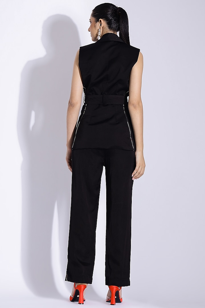 Black Cotton Silk Sleeveless Jacket Set by Studio Surbhi at Pernia's Pop Up Shop