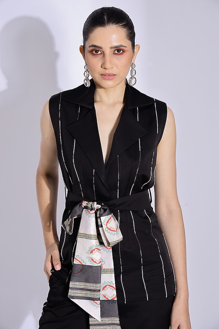 Black Cotton Silk Sleeveless Jacket Set by Studio Surbhi at Pernia's Pop Up Shop