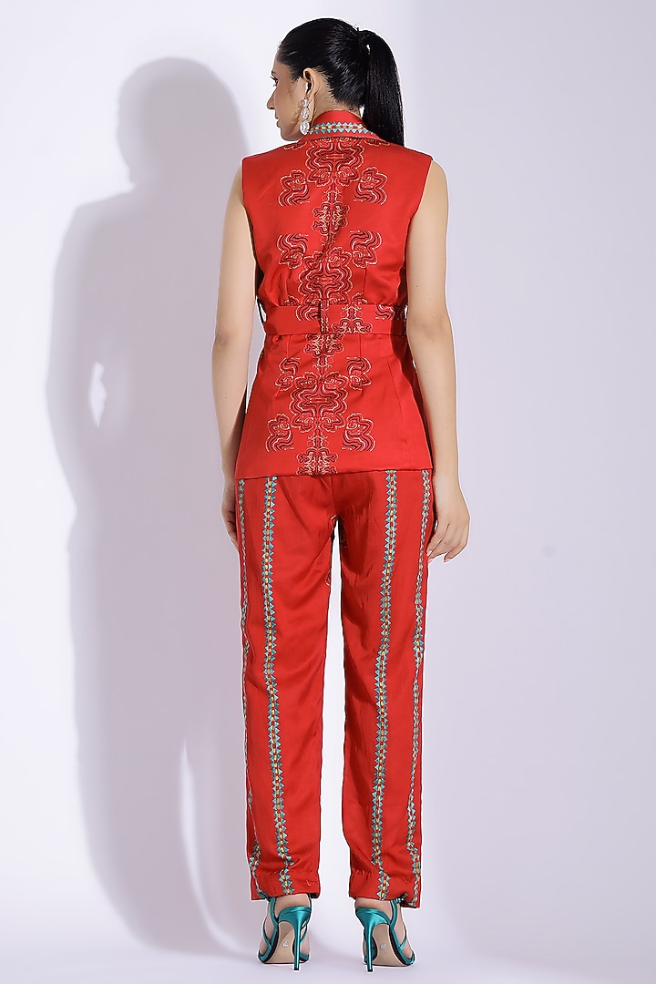 Red Cotton Silk Sleeveless Jacket Set by Studio Surbhi at Pernia's Pop Up Shop