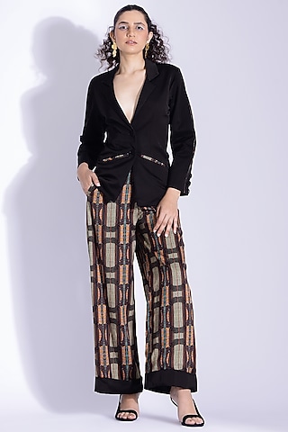 Black Cotton Silk Jacket Set by Studio Surbhi