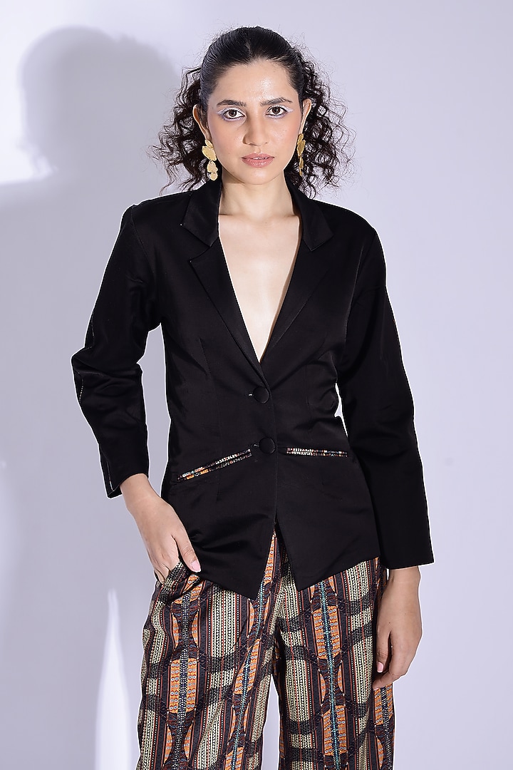 Black Cotton Silk Jacket Set by Studio Surbhi at Pernia's Pop Up Shop
