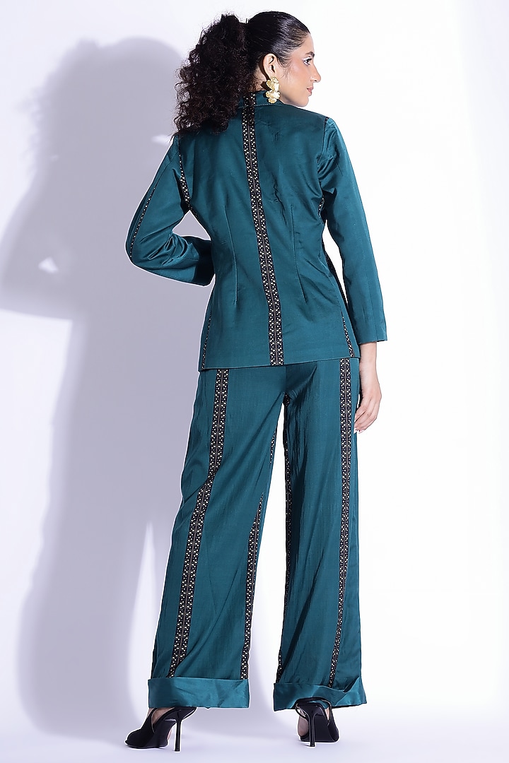 Teal Cotton Silk Jacket Set by Studio Surbhi at Pernia's Pop Up Shop
