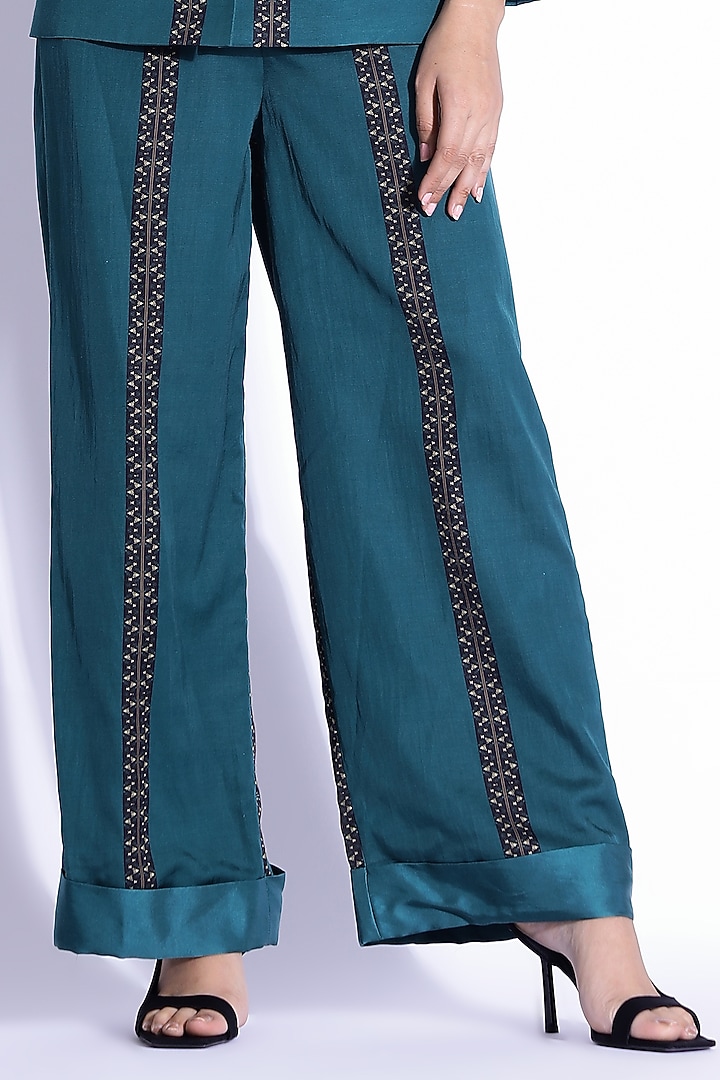 Teal Cotton Silk Jacket Set by Studio Surbhi at Pernia's Pop Up Shop