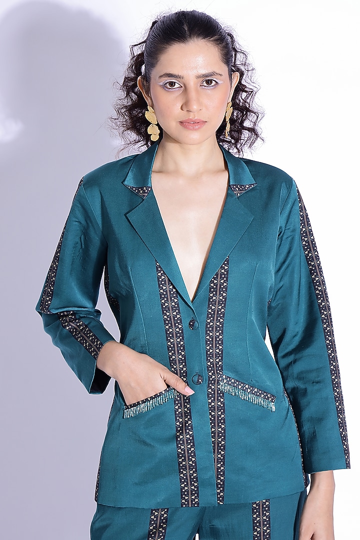 Teal Cotton Silk Jacket Set by Studio Surbhi at Pernia's Pop Up Shop