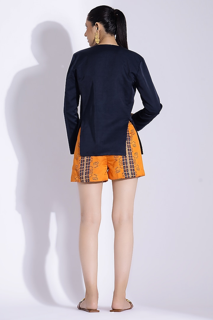 Navy Blue Cotton Silk Digital Printed Co-Ord Set by Studio Surbhi at Pernia's Pop Up Shop