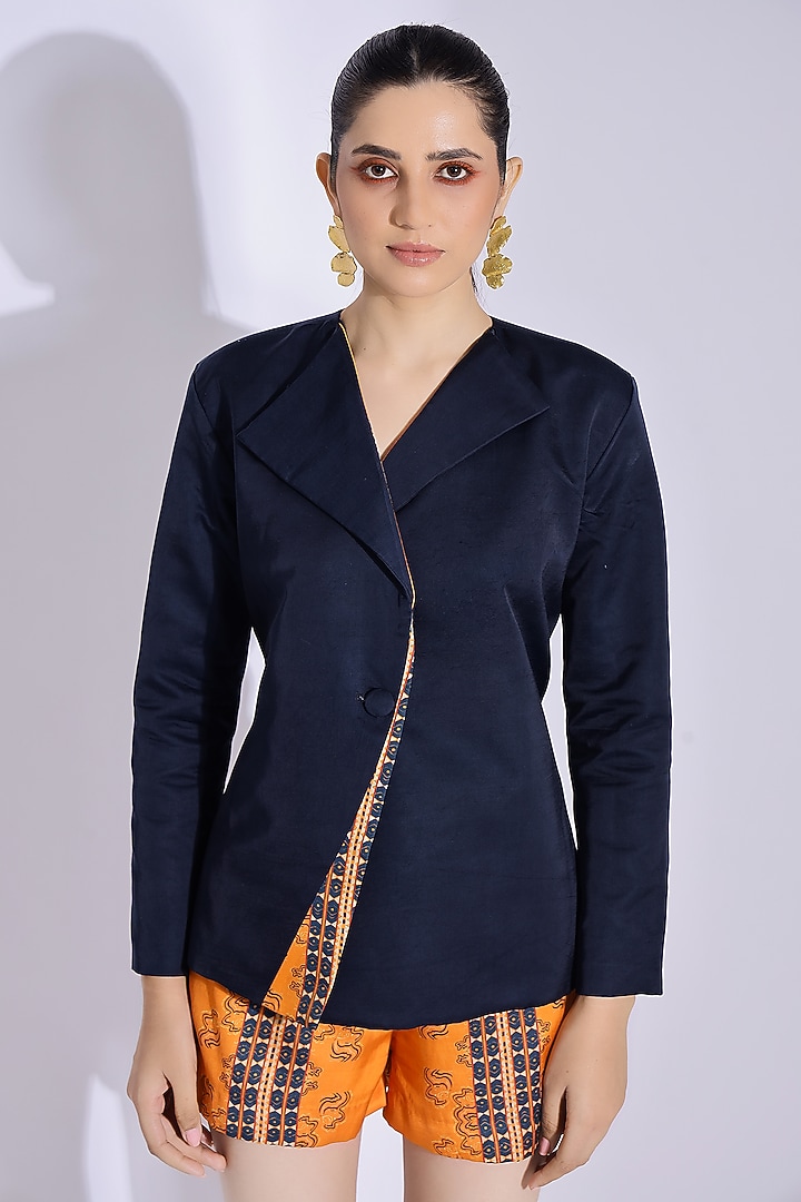 Navy Blue Cotton Silk Digital Printed Co-Ord Set by Studio Surbhi at Pernia's Pop Up Shop