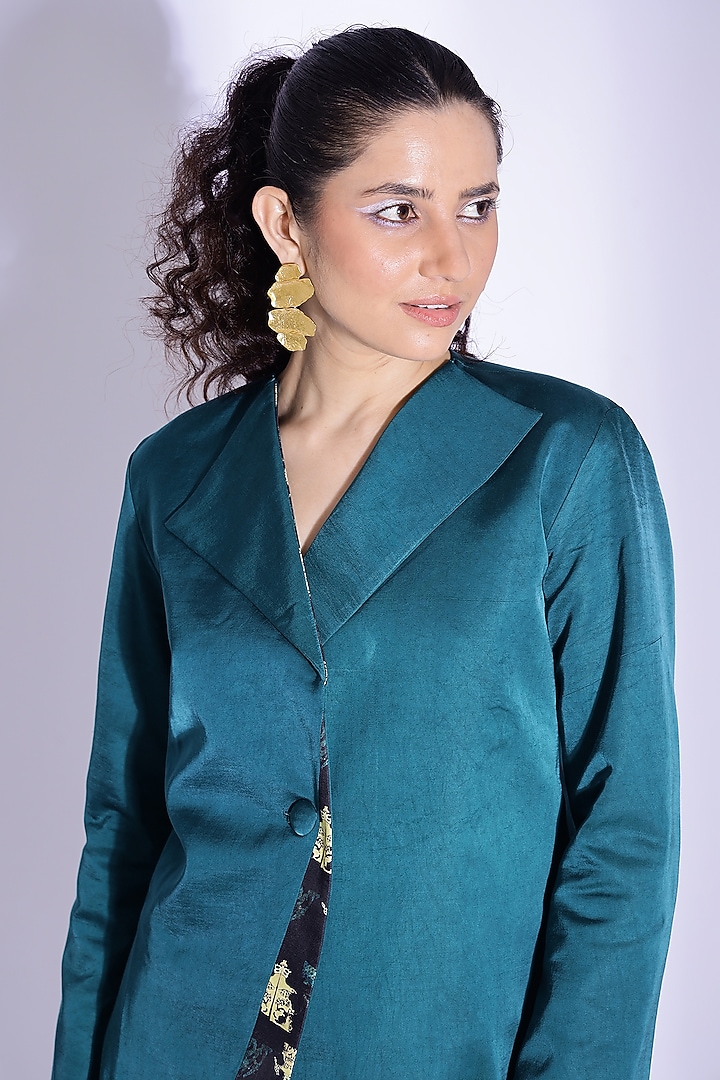 Teal Cotton Silk Digital Printed Co-Ord Set by Studio Surbhi at Pernia's Pop Up Shop