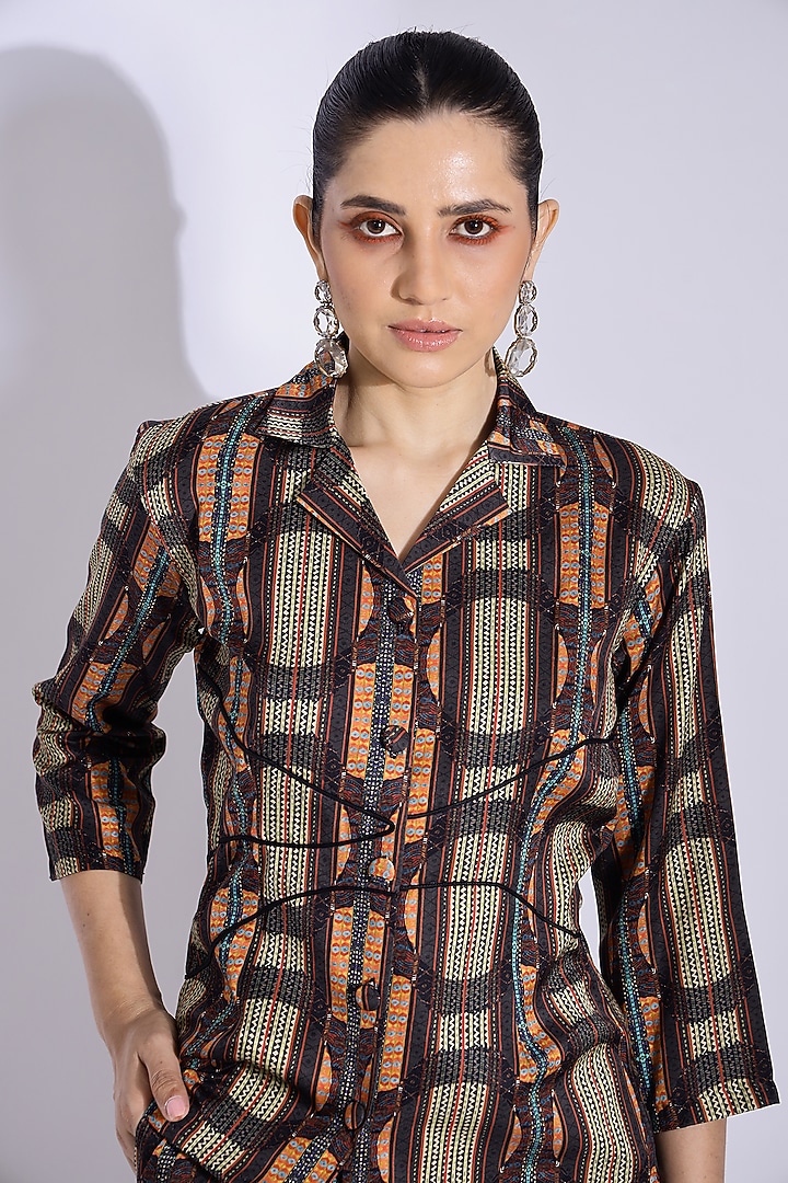 Brown Cotton Silk Digital Printed Co-Ord Set by Studio Surbhi at Pernia's Pop Up Shop