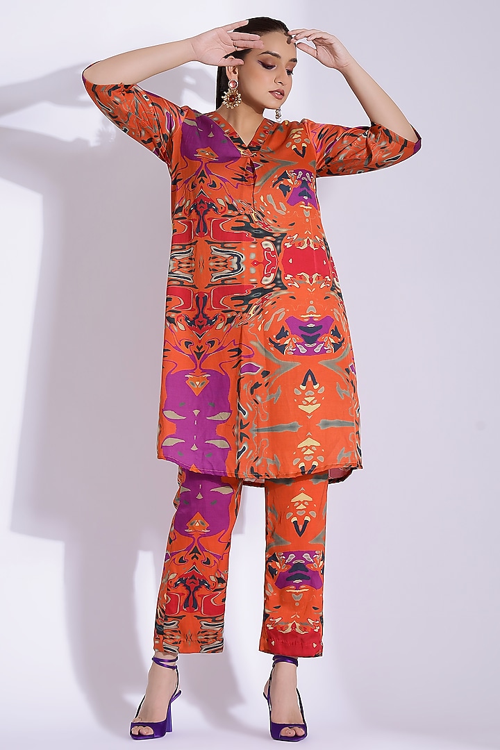 Orange Cotton Silk Digital Printed Kurta Set by Studio Surbhi