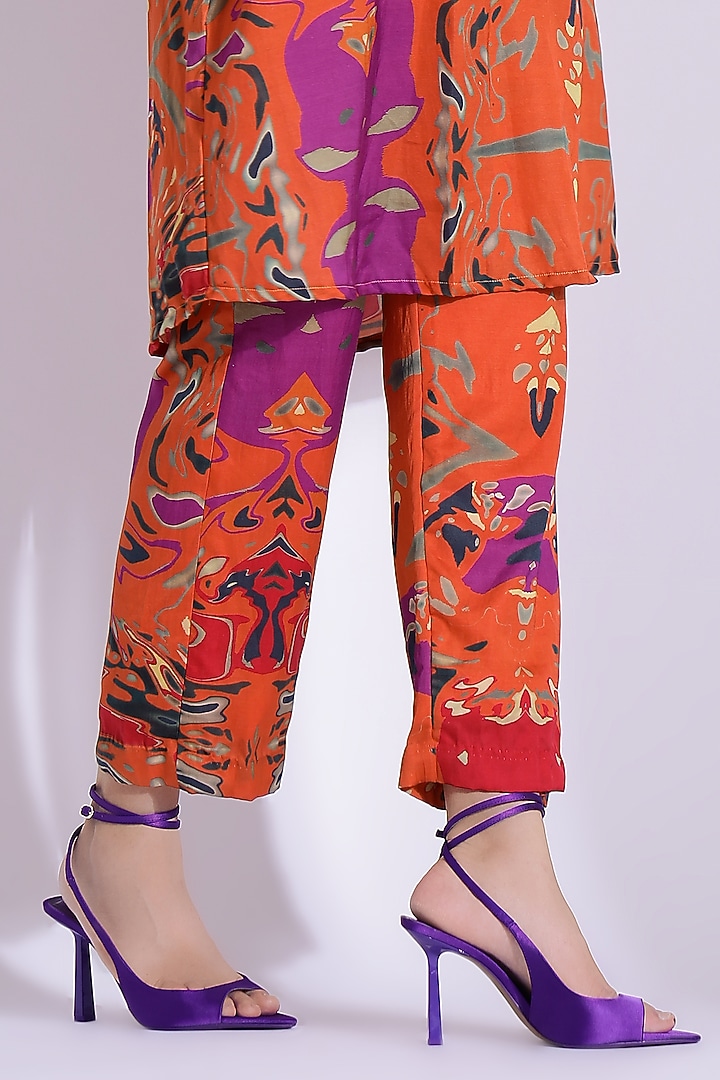 Orange Cotton Silk Digital Printed Kurta Set by Studio Surbhi at Pernia's Pop Up Shop