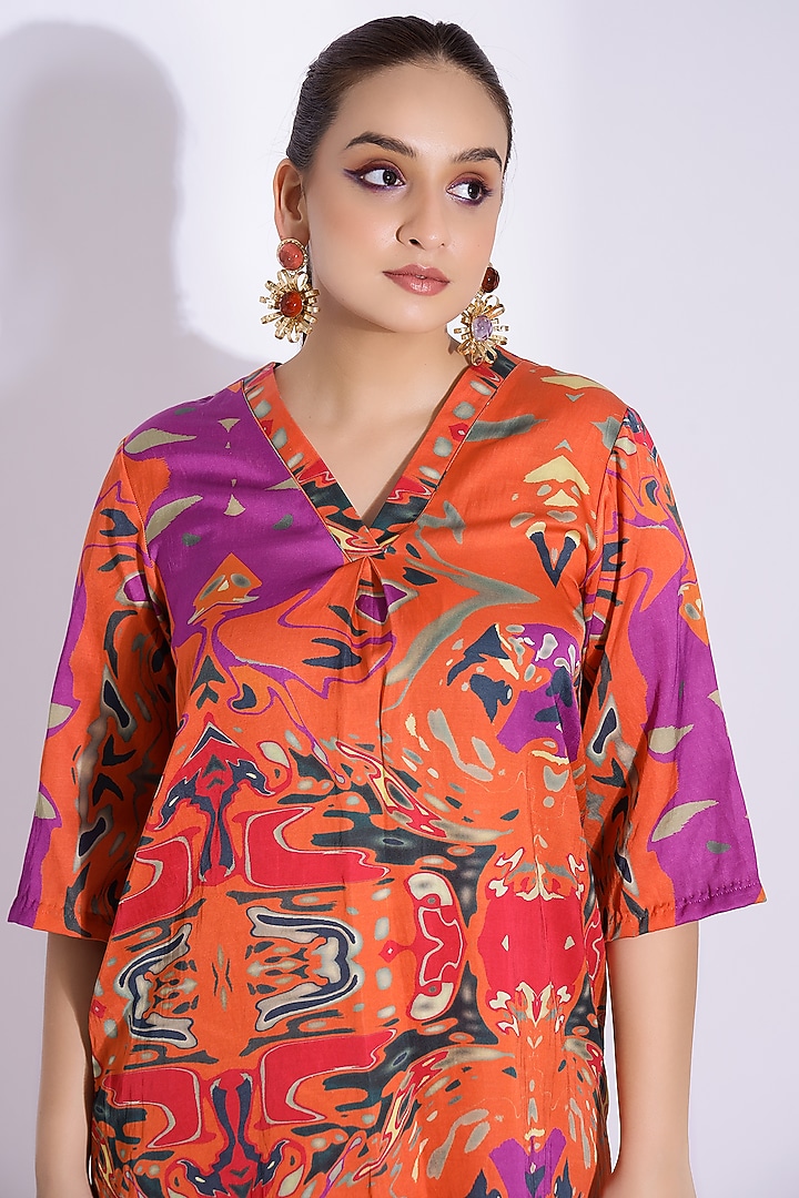Orange Cotton Silk Digital Printed Kurta Set by Studio Surbhi at Pernia's Pop Up Shop