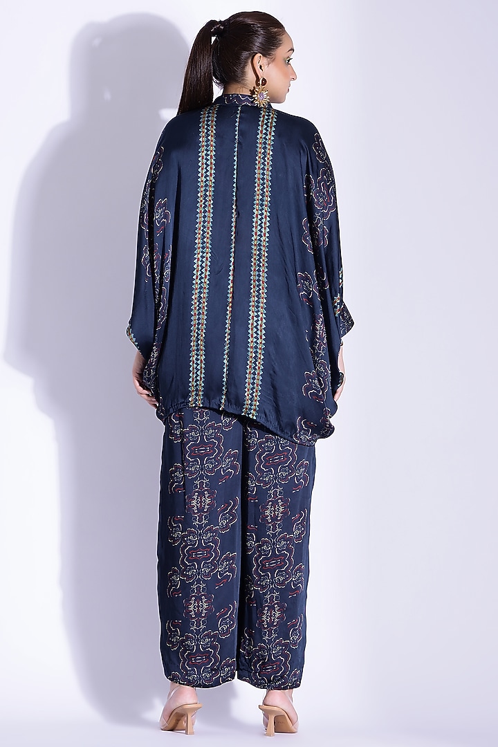Navy Blue Georgette Satin Digital Printed Co-Ord Set by Studio Surbhi at Pernia's Pop Up Shop