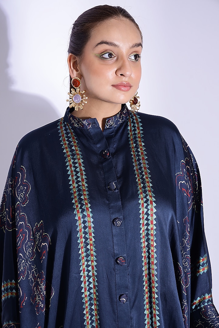 Navy Blue Georgette Satin Digital Printed Co-Ord Set by Studio Surbhi at Pernia's Pop Up Shop