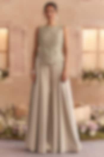 Sage Green Armani Satin Wedding Sharara Set by Studio22 by Pulkita Arora Bajaj at Pernia's Pop Up Shop