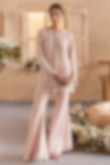 Powder Pink Viscose Organza Flared Pant Set by Studio22 by Pulkita Arora Bajaj at Pernia's Pop Up Shop
