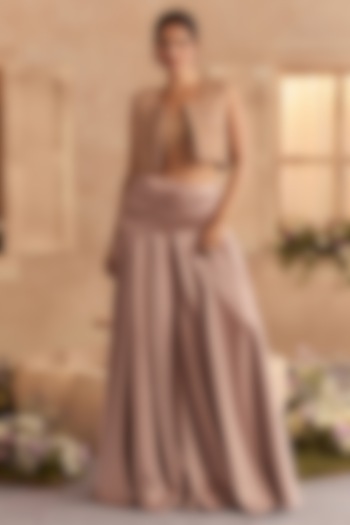 Mocha Blush Armani Satin Draped Skirt Set by Studio22 by Pulkita Arora Bajaj at Pernia's Pop Up Shop