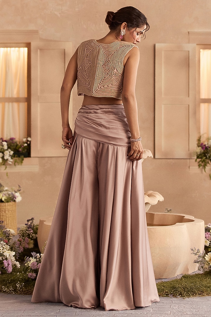 Mocha Blush Armani Satin Draped Skirt Set by Studio22 by Pulkita Arora Bajaj at Pernia's Pop Up Shop