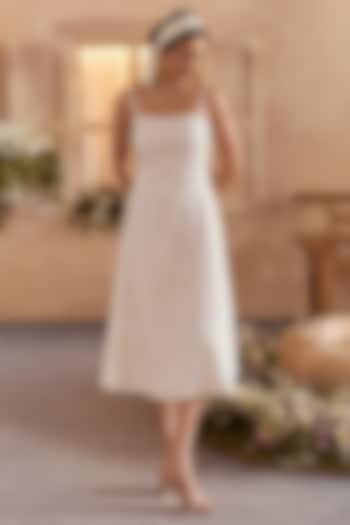 Pearl White Pure Organza Beads Embellished Midi Vacation Dress by Studio22 by Pulkita Arora Bajaj at Pernia's Pop Up Shop