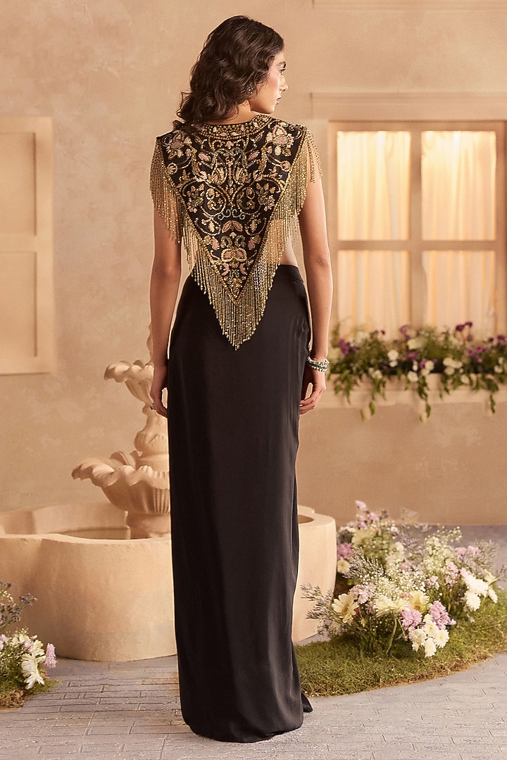 Midnight Black Crepe Draped Skirt Set by Studio22 by Pulkita Arora Bajaj at Pernia's Pop Up Shop