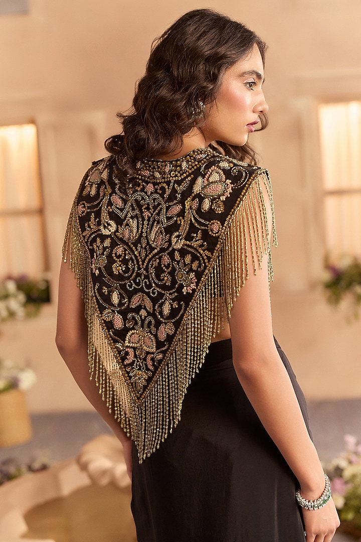 Midnight Black Crepe Draped Skirt Set by Studio22 by Pulkita Arora Bajaj at Pernia's Pop Up Shop