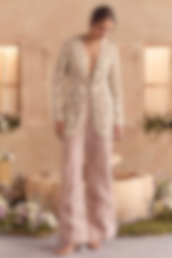 Blush Semi Organza Cutwork Embroidered Jacket Set by Studio22 by Pulkita Arora Bajaj at Pernia's Pop Up Shop