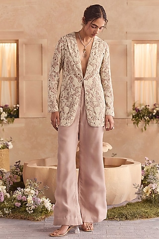 Blush Semi Organza Cutwork Embroidered Jacket Set by Studio22 by Pulkita Arora Bajaj