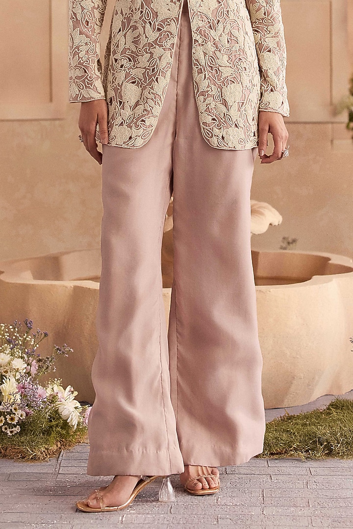Blush Semi Organza Cutwork Embroidered Jacket Set by Studio22 by Pulkita Arora Bajaj at Pernia's Pop Up Shop