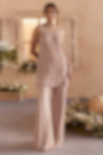 Blush Pink Net Beads Embroidered Tunic Set by Studio22 by Pulkita Arora Bajaj at Pernia's Pop Up Shop