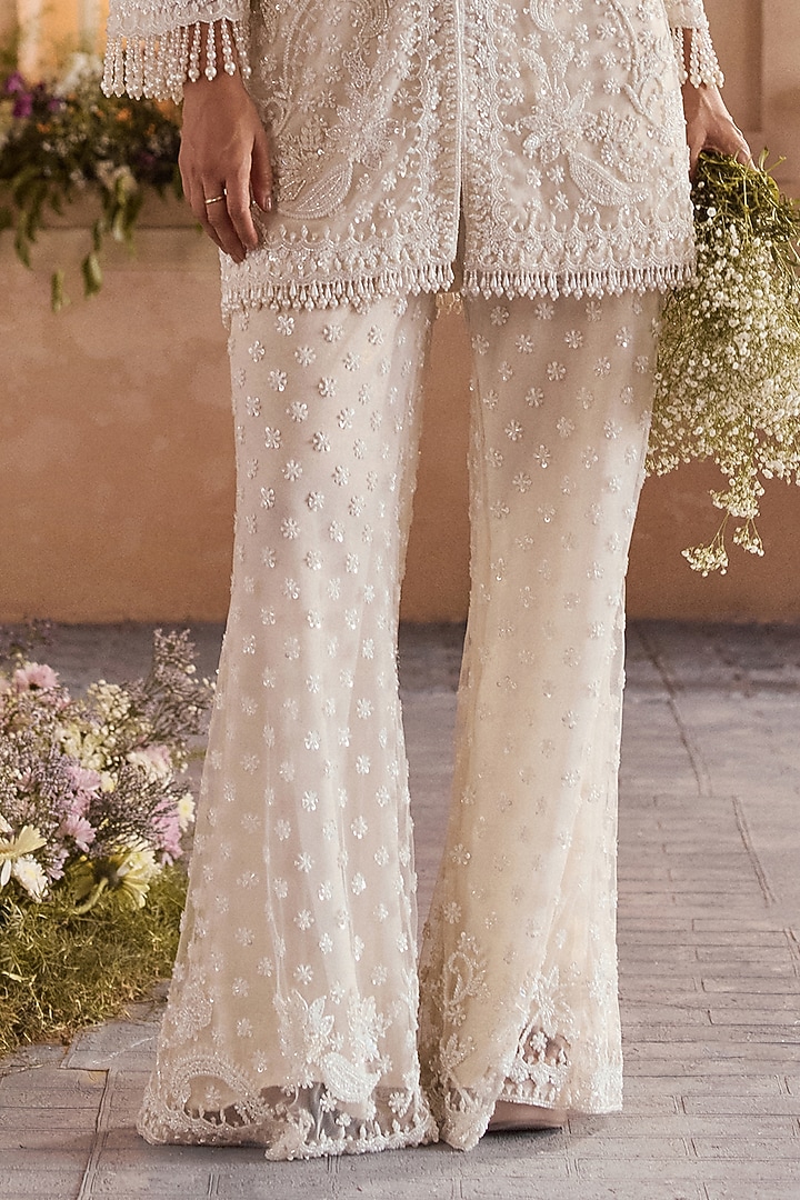 Pearl White Net Beads Embroidered Tunic Set by Studio22 by Pulkita Arora Bajaj at Pernia's Pop Up Shop