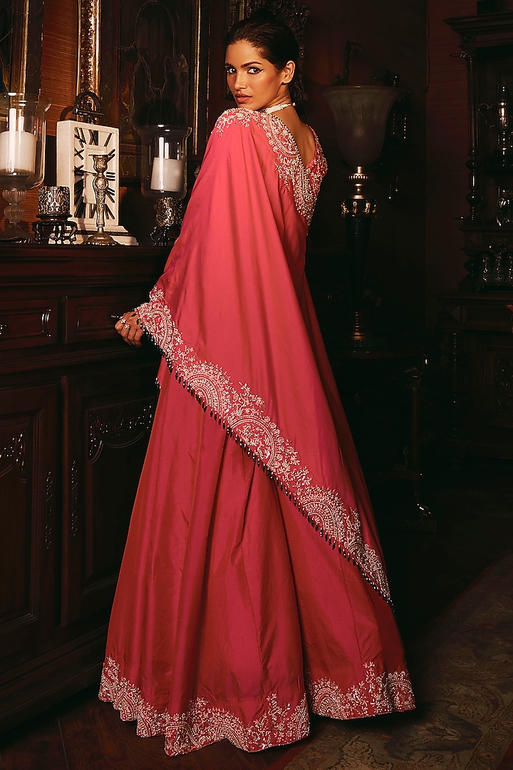 Pink Silk Blend Hand Embroidered Cape Set by Studio22 by Pulkita Arora Bajaj at Pernia's Pop Up Shop