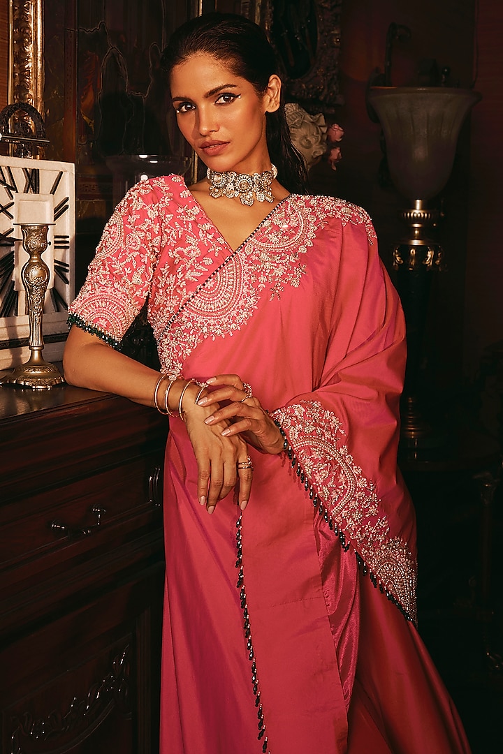 Pink Silk Blend Hand Embroidered Cape Set by Studio22 by Pulkita Arora Bajaj at Pernia's Pop Up Shop