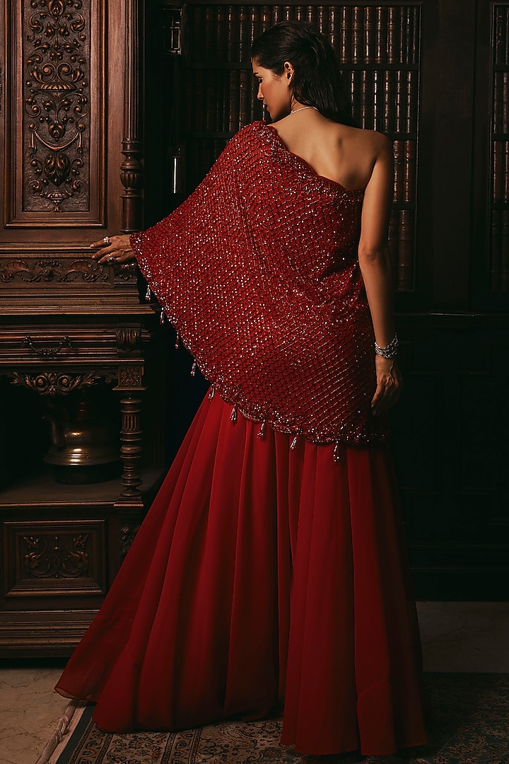 Red Georgette Wedding Sharara Set by Studio22 by Pulkita Arora Bajaj at Pernia's Pop Up Shop