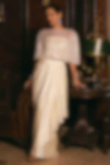 Ivory Satin Draped Skirt Set by Studio22 by Pulkita Arora Bajaj at Pernia's Pop Up Shop