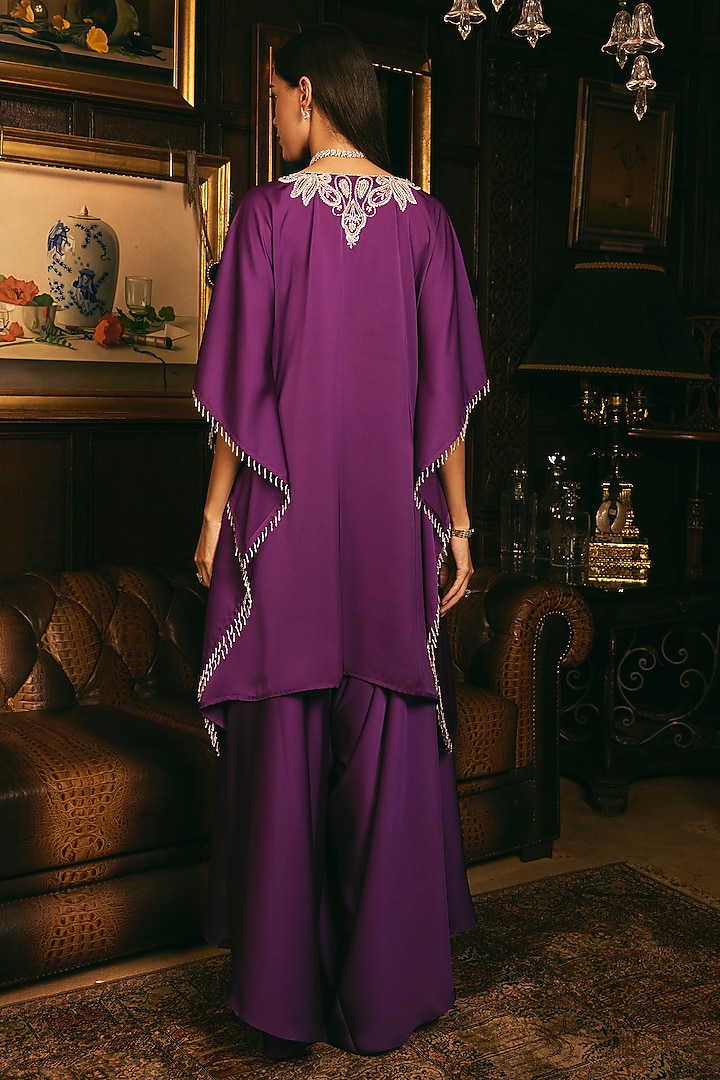 Purple Satin Hand Embroidered Kaftan Set by Studio22 by Pulkita Arora Bajaj at Pernia's Pop Up Shop